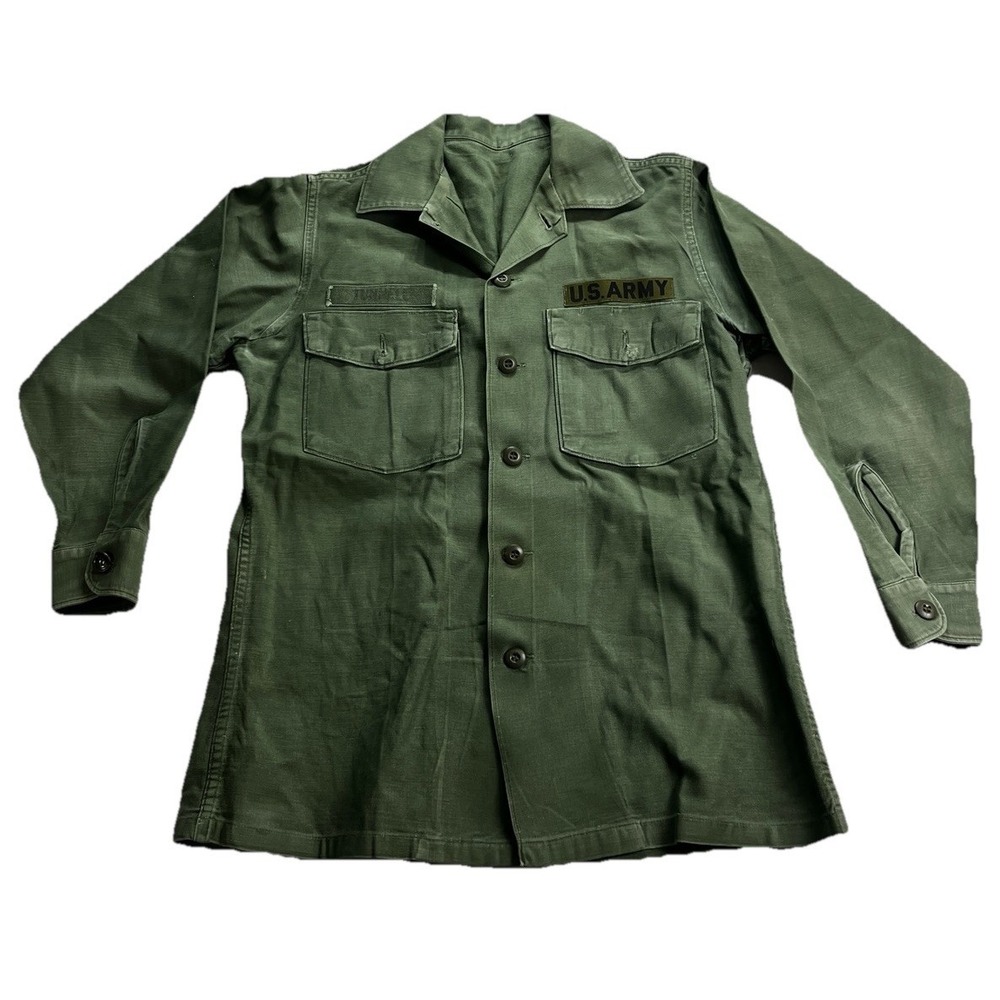 Vintage‎ U.S. Army OG 107 Sateen Men's Utility Shirt Vietnam Era- Size Small